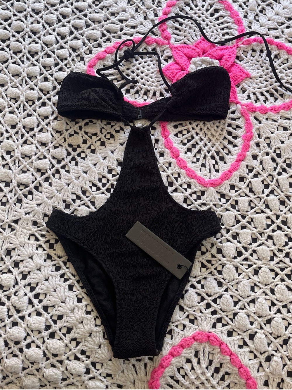 triangl swimwear Black  Textured One-Piece with Cutout
